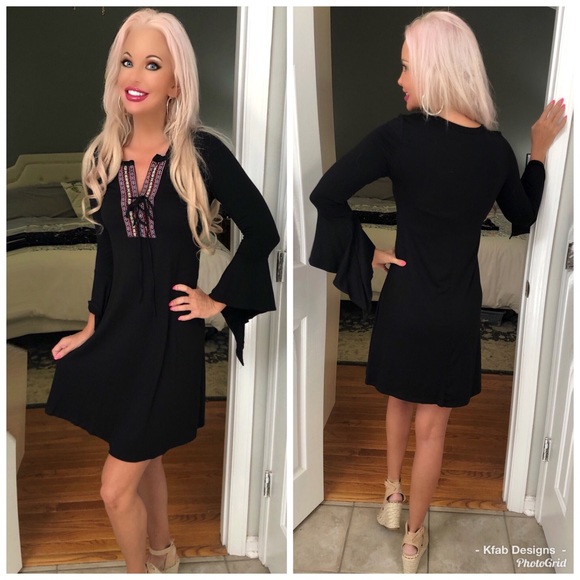 LAST 1! 💕Stunning Black Jersey Knit Peasant Dress - Picture 2 of 4